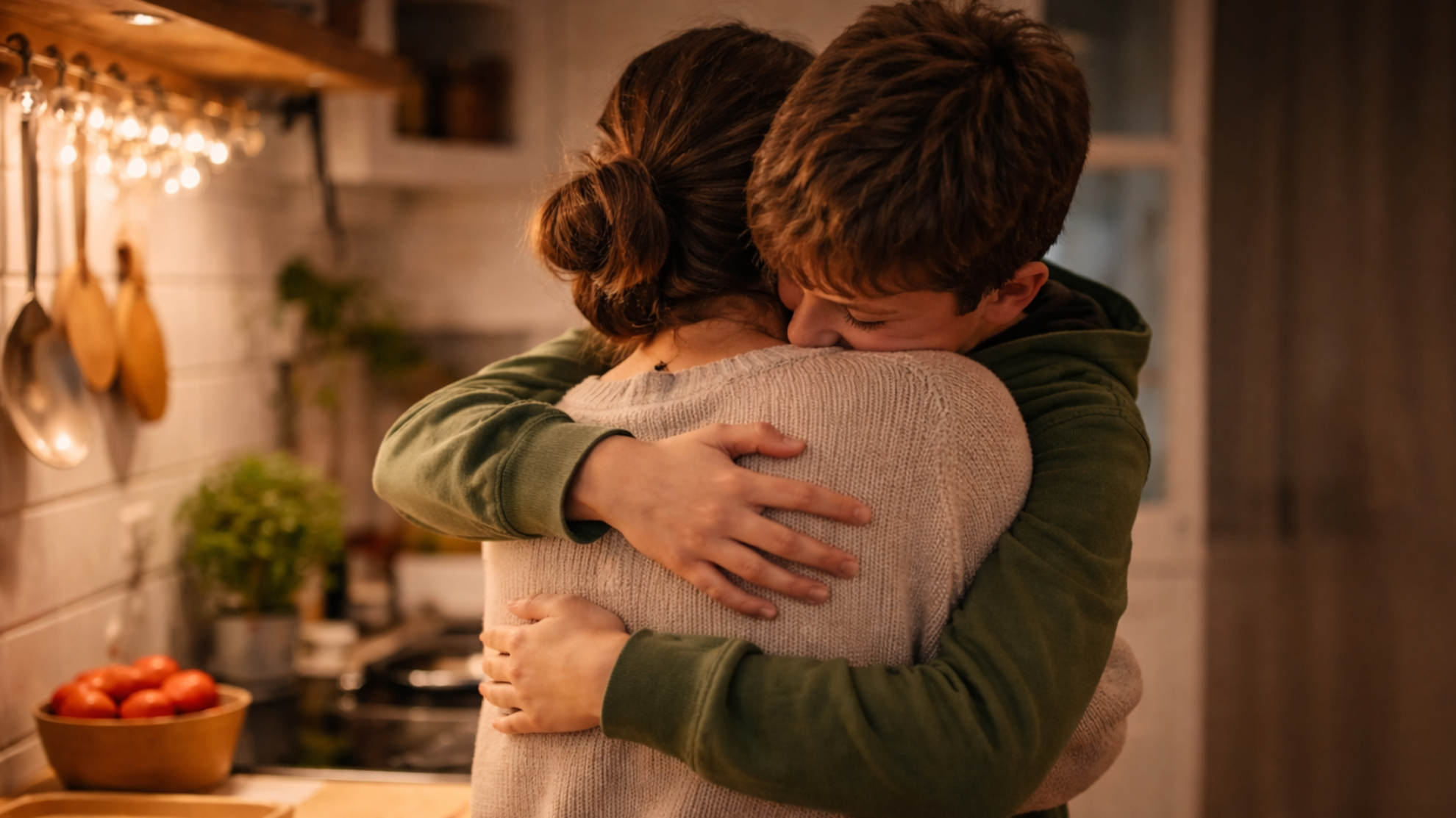 Mamma e figlio che si stringono in un dolce abbraccio