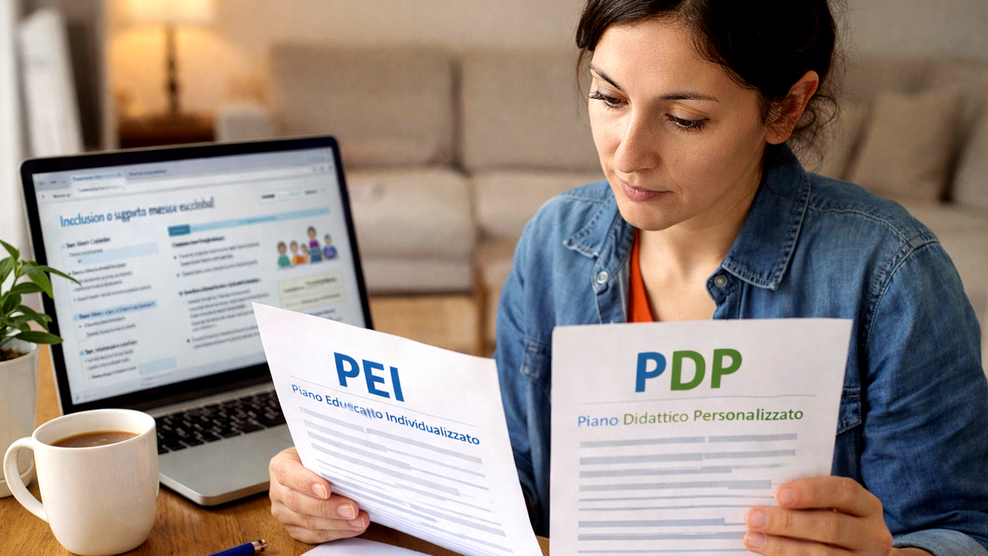 Mamma che cerca di leggere i foglio del PDP e PEI