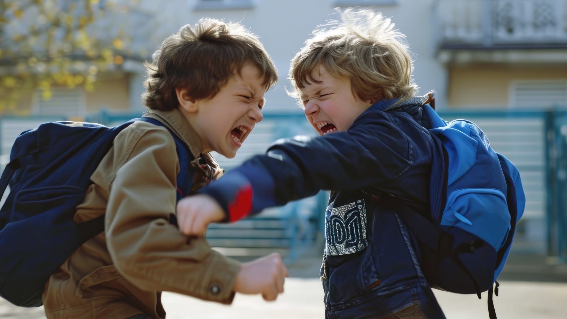 Bambini che si picchiano e litigano tirando pugni l'uno all'atro