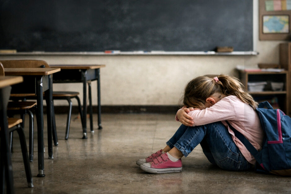 Bambina lasciata sola triste a scuola