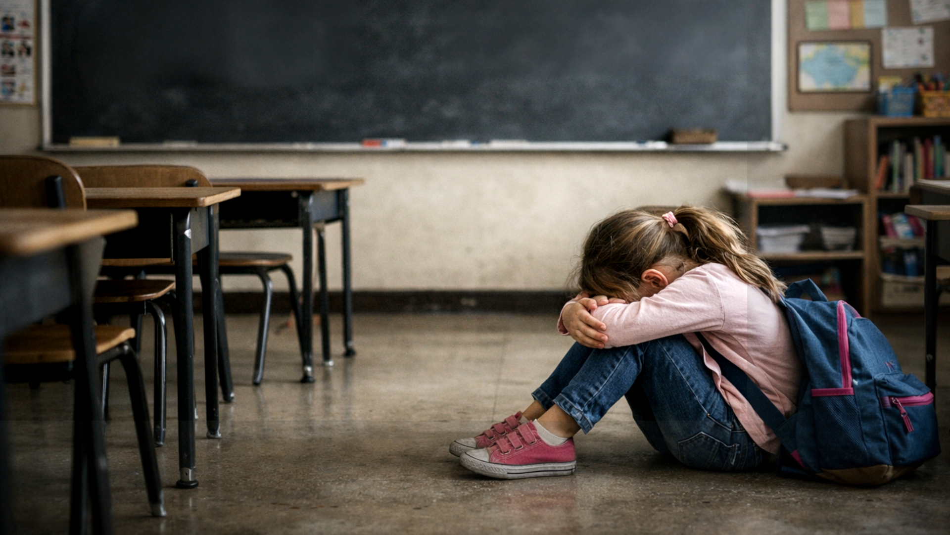 Bambina lasciata sola triste a scuola