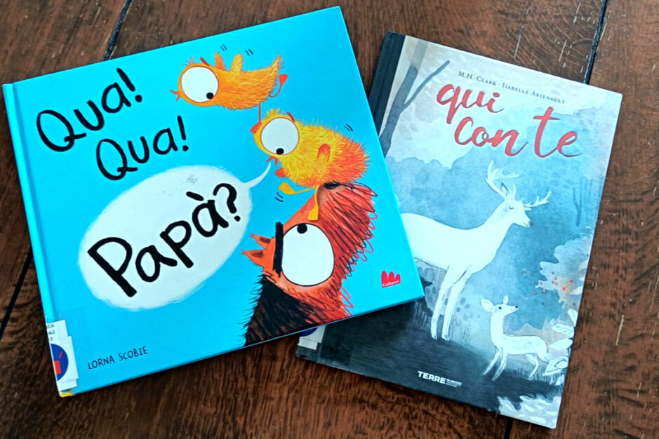 copertina dei libri qua qua papà? e Qui con te