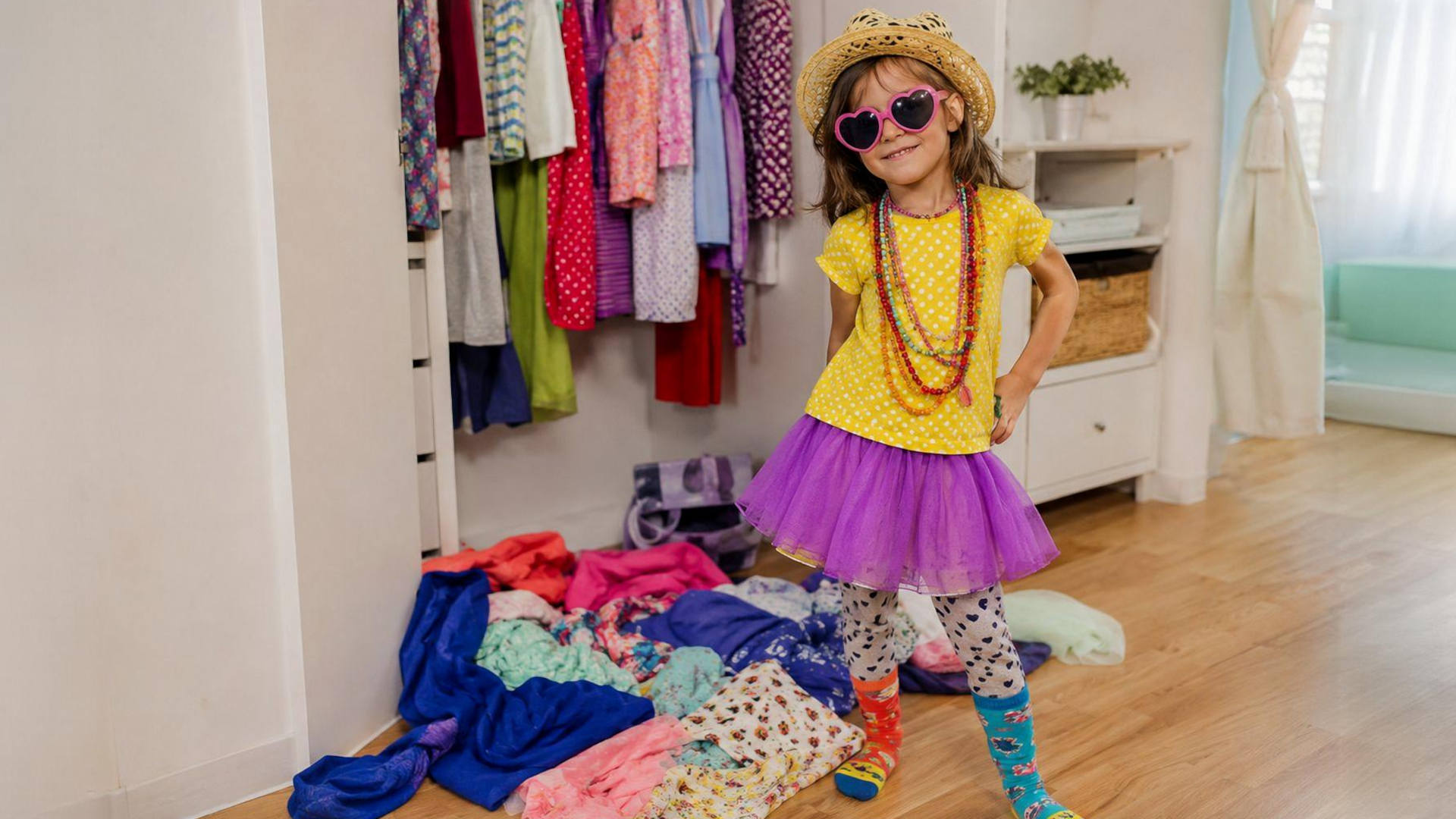 Bambina vestita con abbinamenti di colori impossibili